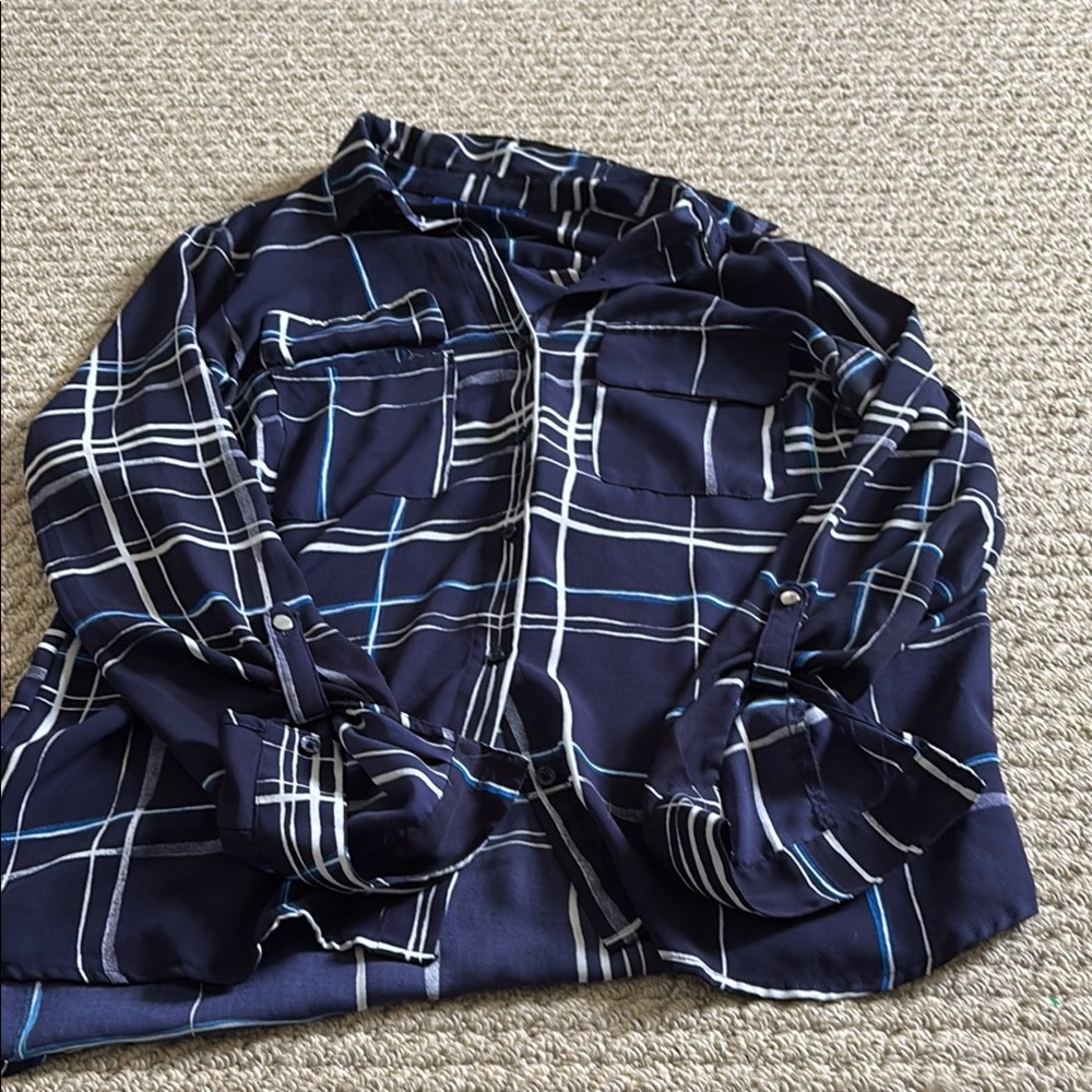 Apt. 9 Navy Blue Plaid Women's Top